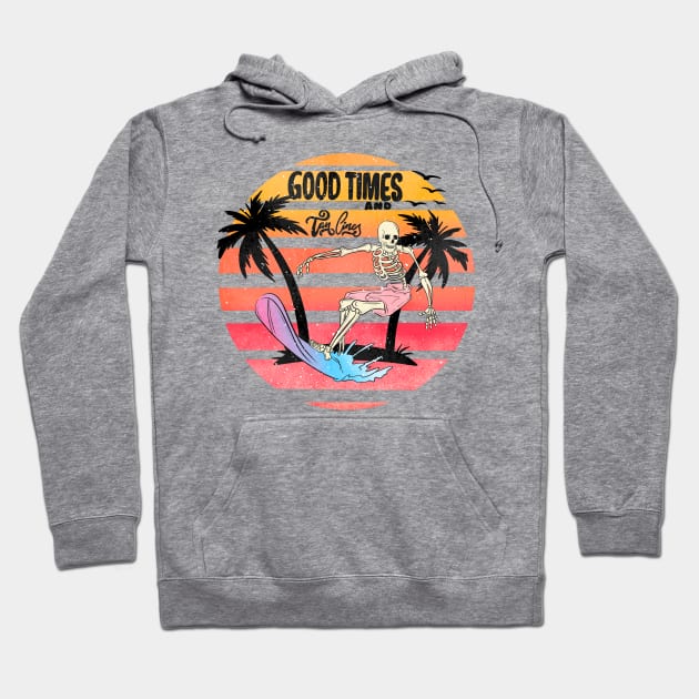 "Good Times & Tan Lines" Surfing Skeleton Hoodie by FlawlessSeams